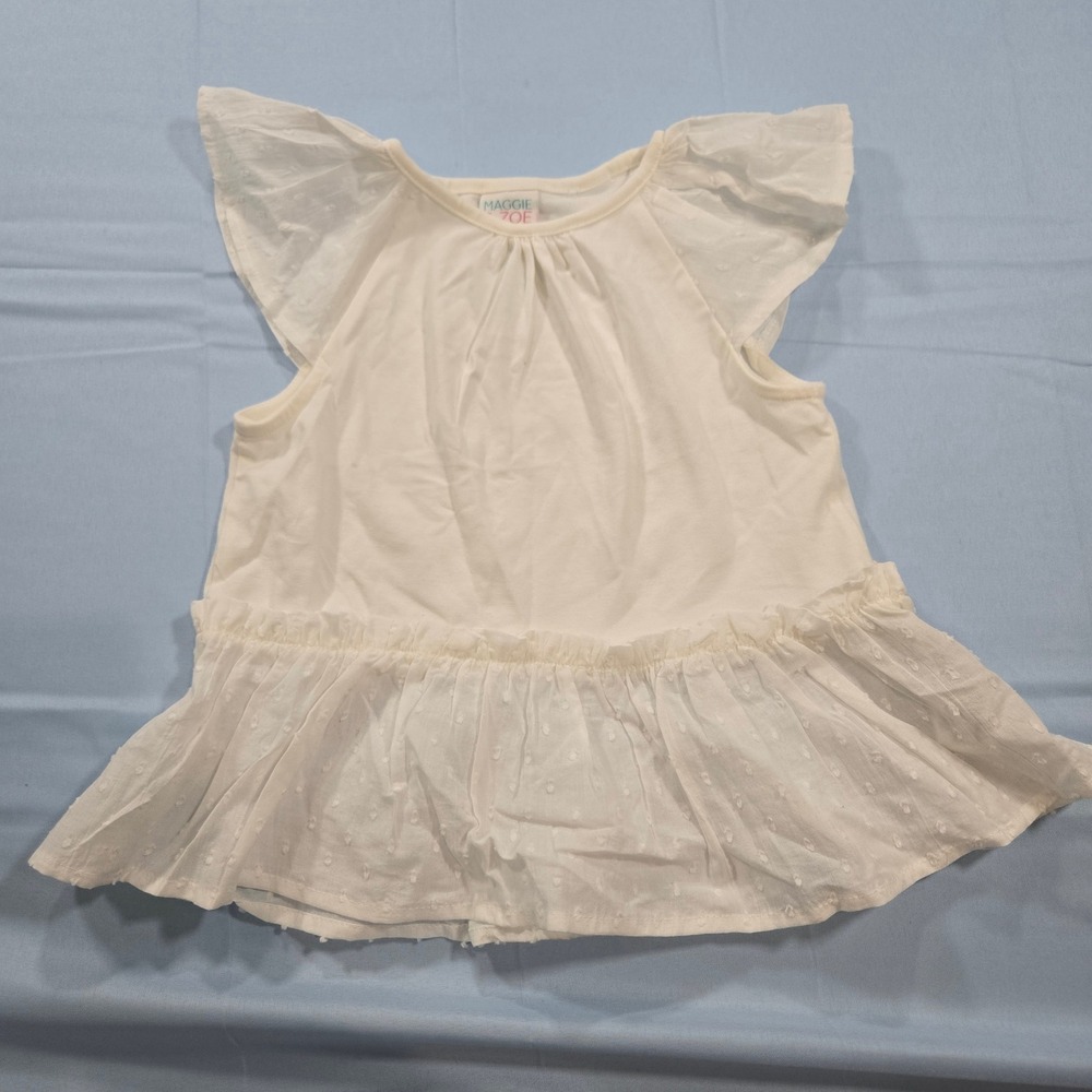 Maggie & Zoe Girls Swiss Dot Ruffle Sleeve Peplum Top White 4T - Picture 2 of 7